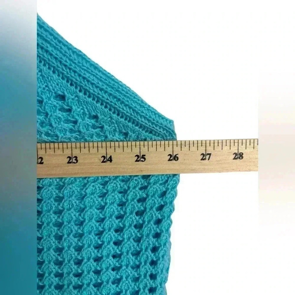 a.n.a A New Approach Women's 1X Blue Open Knit Long Sleeve Scoop Neck Sweater - Picture 7 of 11